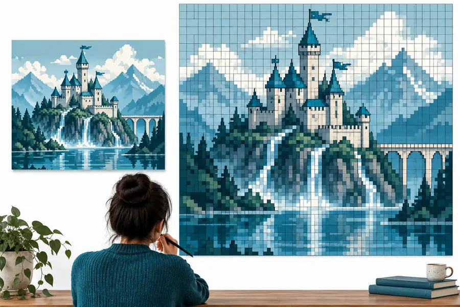 Separate pixel-style Mount Fuji example