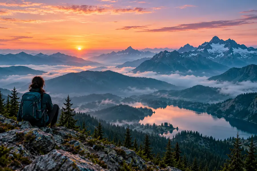 Pastel mountain sunrise landscape before pixel conversion